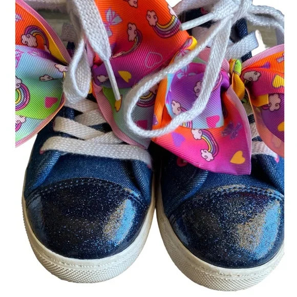 JoJo Siwa High Top Rainbow Denim Sneakers with Bow Size 1 Nickelodeon Girls - Picture 3 of 9